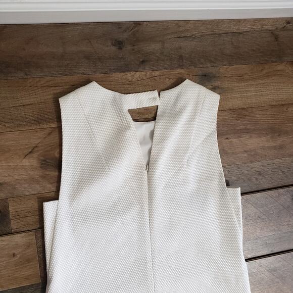 FRNCH White Metallic Silver Sleeveless Textured Knee Length Straight Dress S - Picture 7 of 11